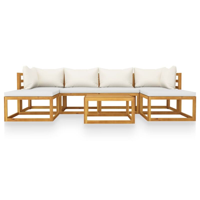 vidaXL 7 Piece Garden Lounge Set with Cushion Cream Solid Acacia Wood