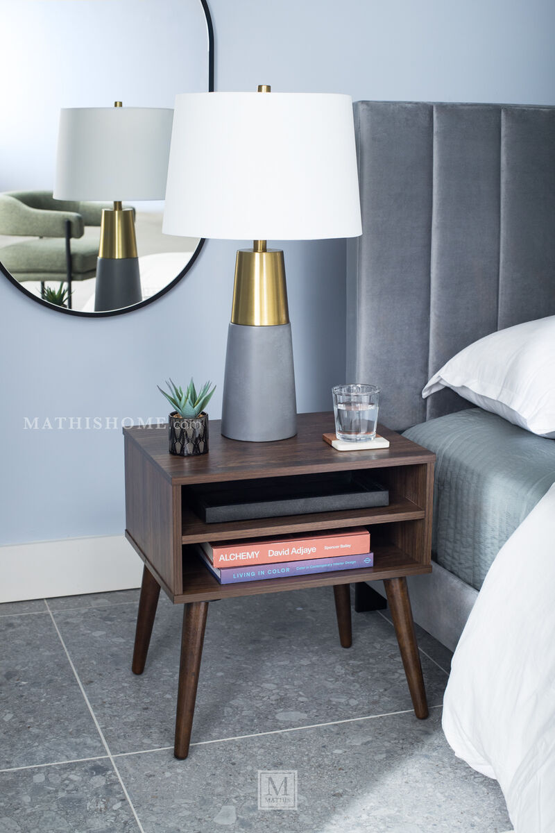 Coyote Gray Upholstered Bed w/ 2 Nightstands