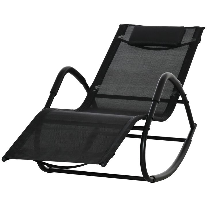 Black Garden Rocking Sun Lounger, Outdoor Zero-gravity Reclining Rocker Lounge Chair for Patio, Deck, Poolside Sunbathing