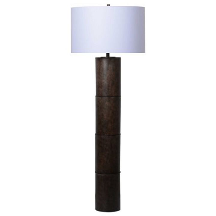 Saen 65 Inch Floor Lamp, Modern Black Cylindrical Base, White Drum Shade - Benzara