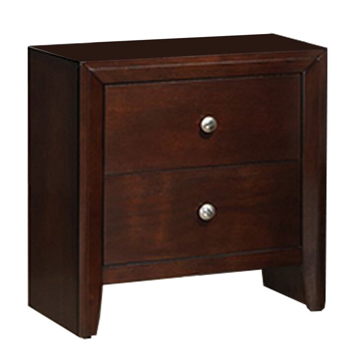 24 Inches 2 Drawer Wooden Nightstand with Metal Pulls, Brown-Benzara