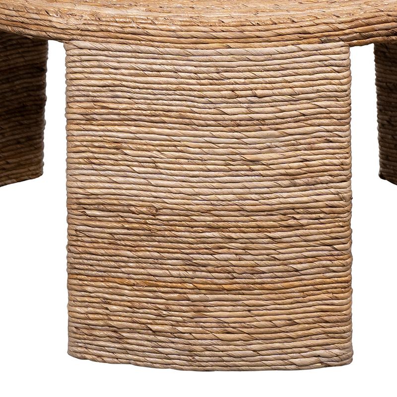 Asha 36 Inch Coffee Table, Round Shaped Top with Natural Rattan Wrapping - Benzara