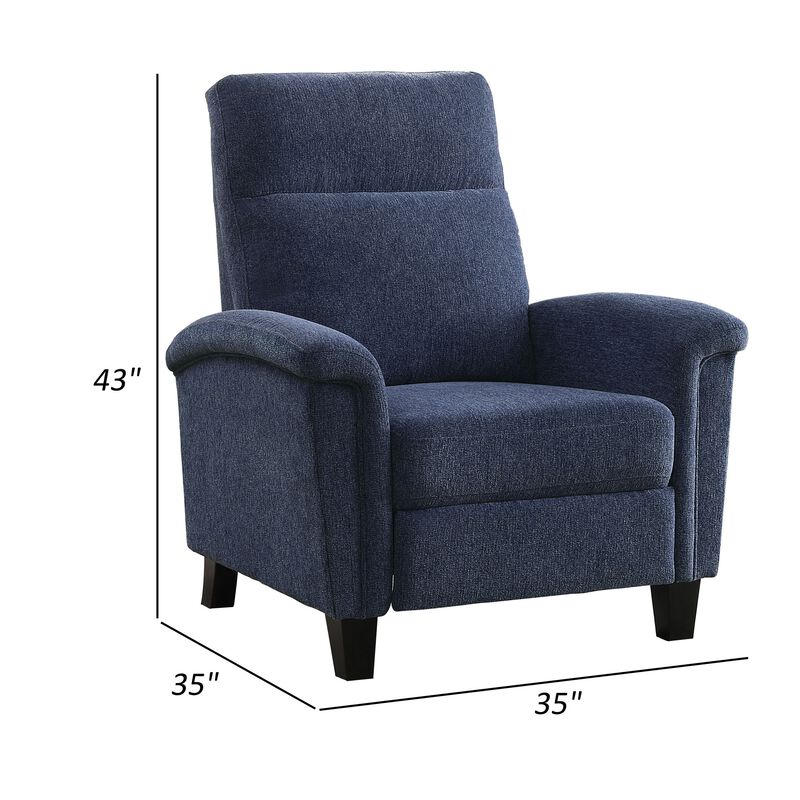 Iser 35 Inch Push Back Manual Recliner Chair, Blue Chenille Solid Wood - Benzara