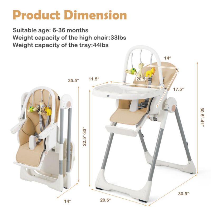 Hivvago 4-in-1 Foldable Baby High Chair with 7 Adjustable Heights and Free Toys Bar