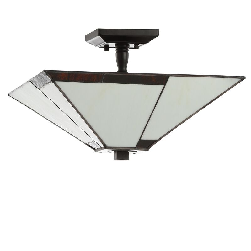 Julian 15.7" Tiffany-Style Glass/Metal LED Semi-Flush Mount, Ivory/Black