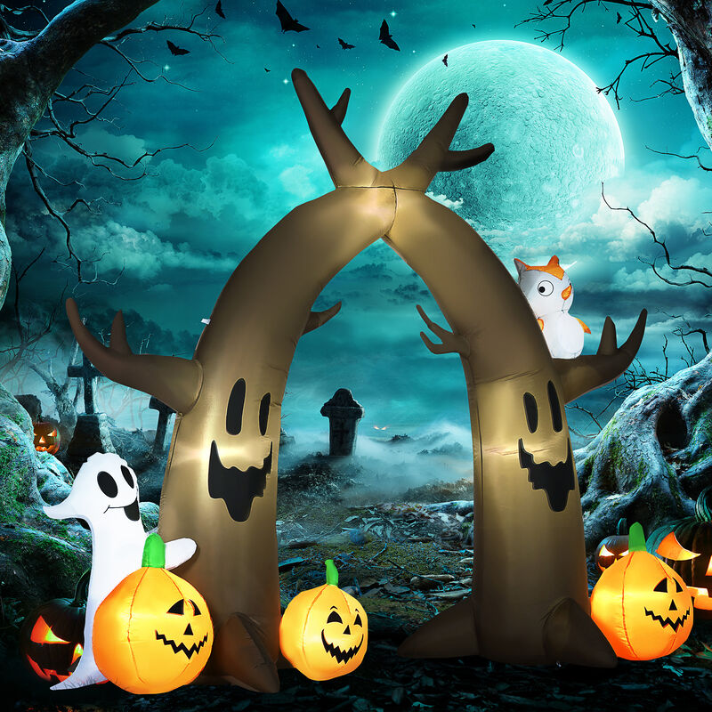 HOMCOM 10FT Halloween Inflatable Archway with Ghost Pumpkin Owl LED Lights