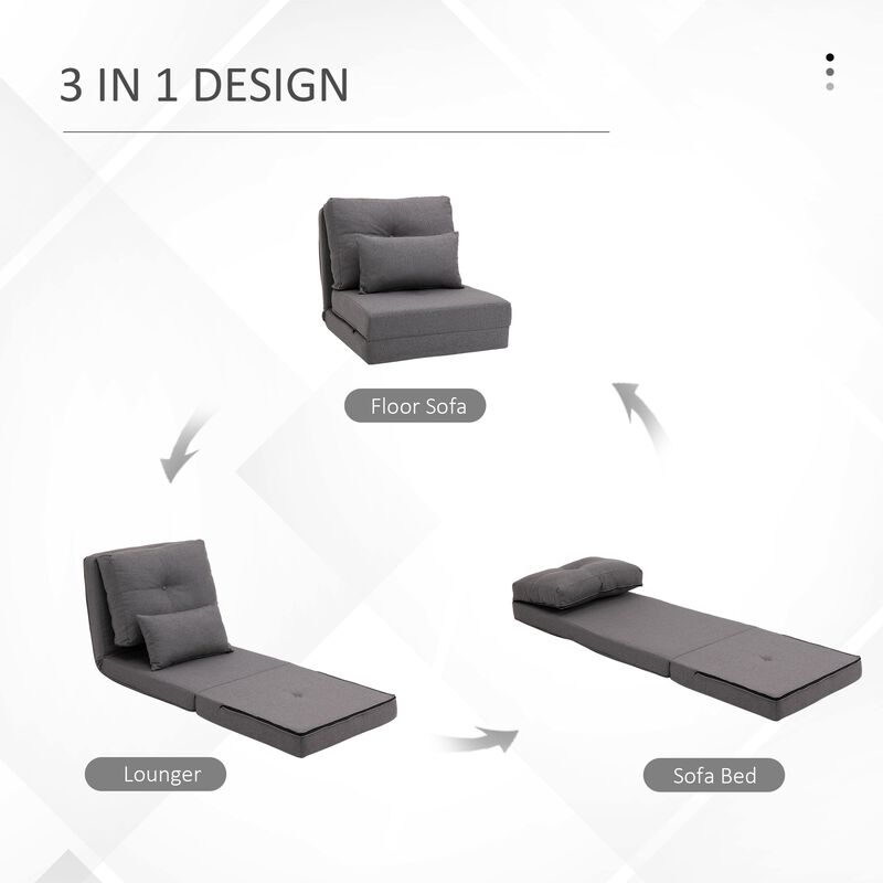 Dark Grey Lounger: Convertible Sofa Bed with Adjustable Backrest