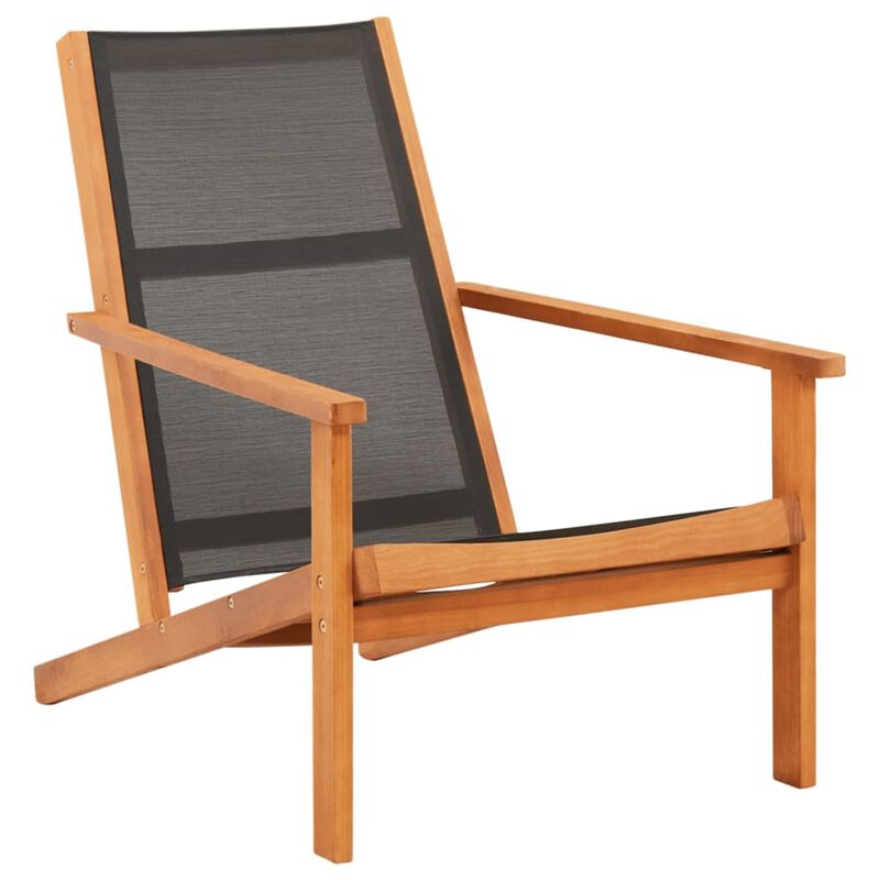 vidaXL Patio Lounge Chair Black Solid Eucalyptus Wood and Textilene