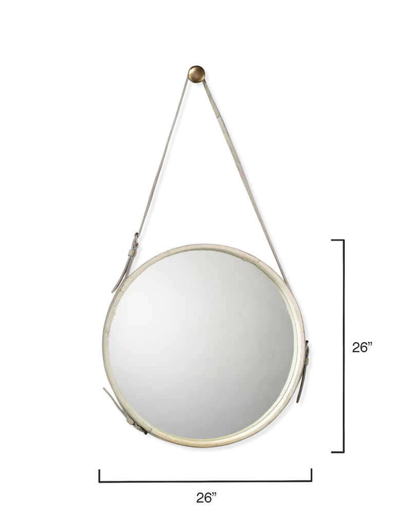 Round Steel Mirror, White Hide