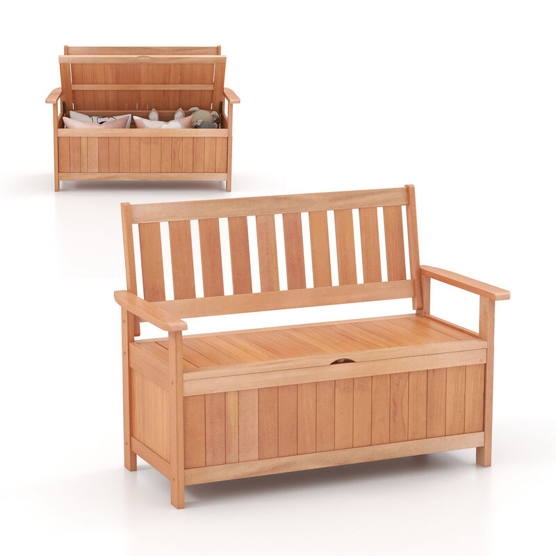 48 Inch Patio Hardwood Storage Bench with Slatted Backrest