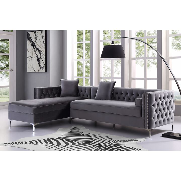 Inspired Home Clarinda Velvet Left Facing Chaise Sectional Sofa