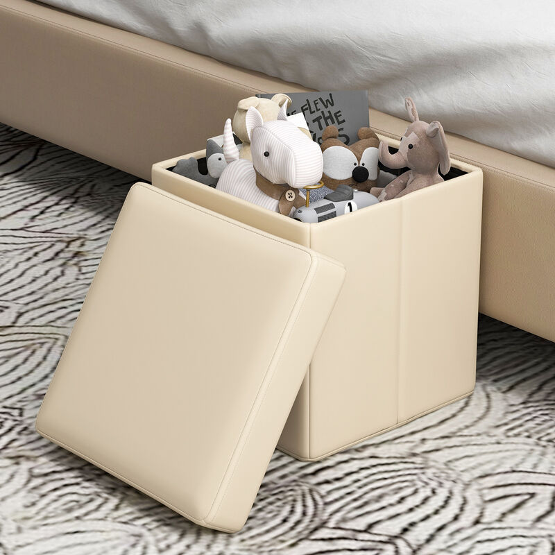 Upholstered Square Footstool with PVC Leather Surface for Bedroom