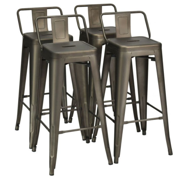 Set of 4 Metal Counter Height Barstools with Low Back and Rubber Feet
