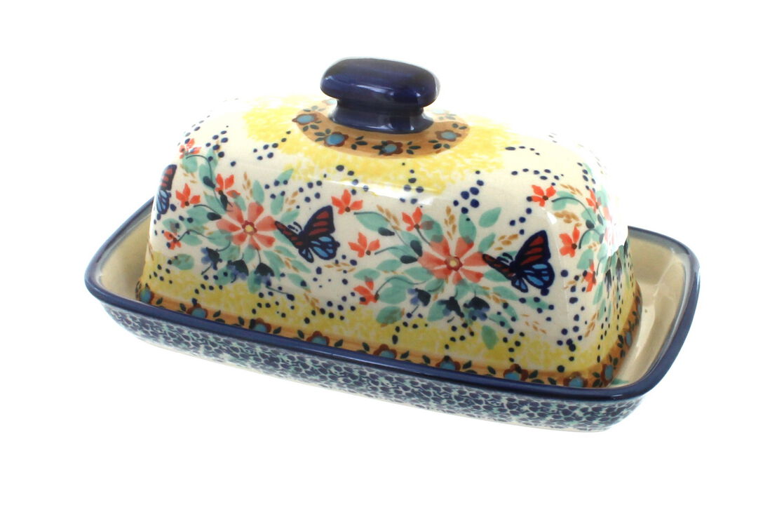 Blue Rose Polish Pottery Tulip Butter Dish