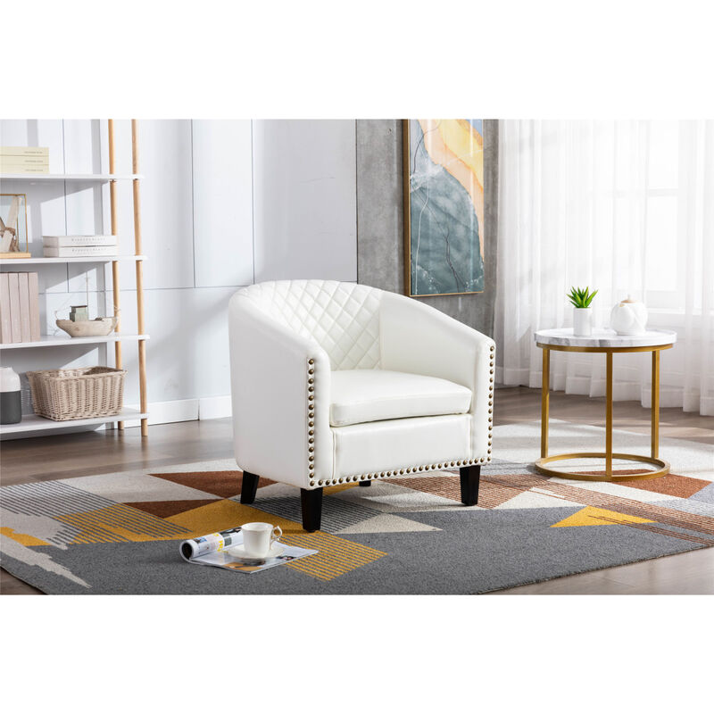 accent Barrel chair living room chair with nailheads and solid wood legs Light Coffee microfiber fabric