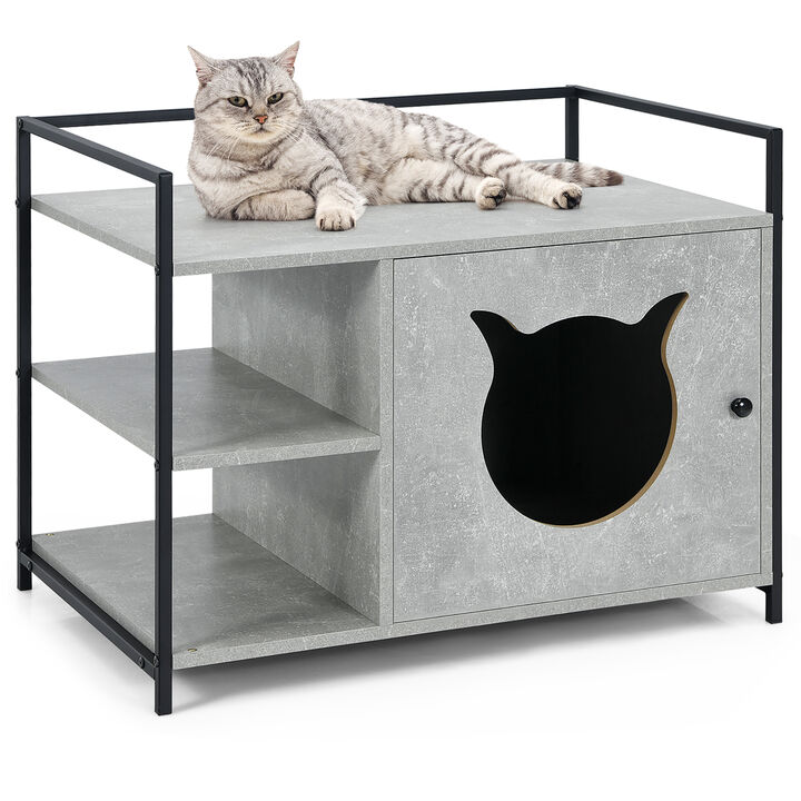 Costway Cat Litter Box  Enclosure Hidden Litter Furniture Cabinet W/ 2-Tier Storage Shelf White