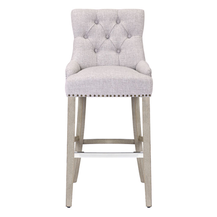 WestinTrends 29" Linen Fabric Tufted Upholstered Bar Stool, Antique Grey