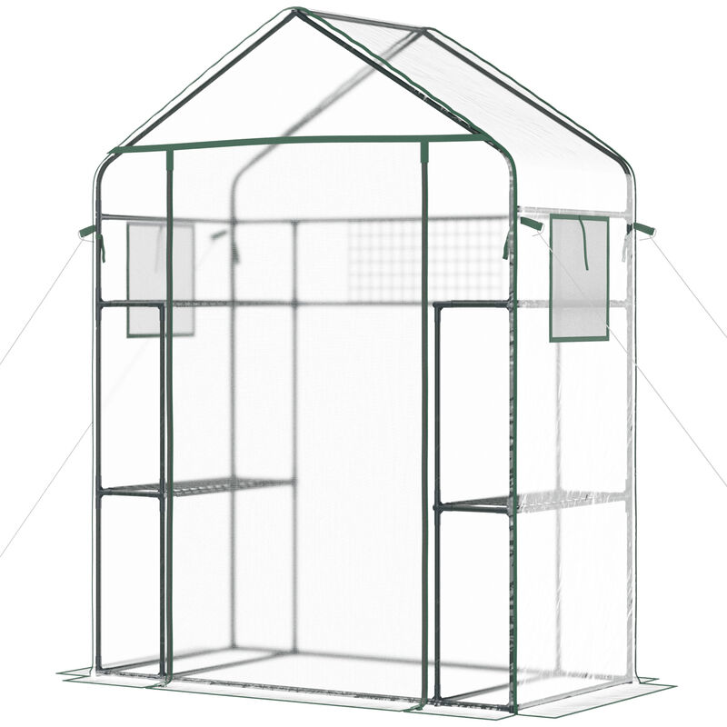 Outsunny 5' x 2.5' x 6.5' Mini Walk-in Greenhouse Kit, Portable Green House with 3 Tier Shleves, Roll-Up Door, and Weatherized Plastic Cover for Backyard Garden, Clear