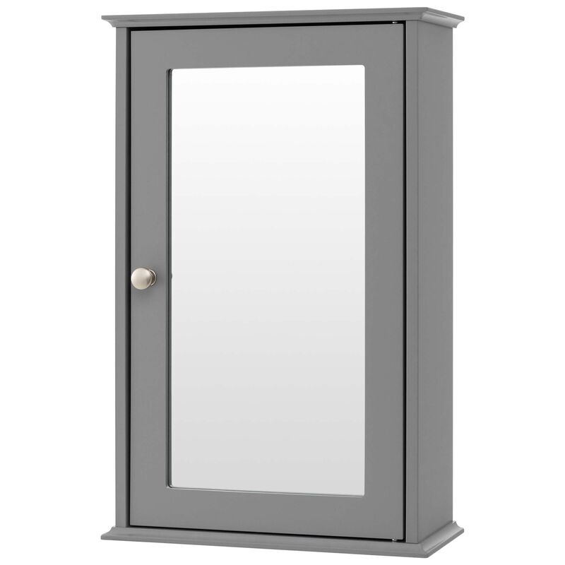 Costway Bathroom Wall Cabinet Single Mirror Door Cupboard Storage Wood Shelf Brown
