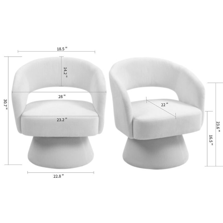 Glamour Home Belenus White Corduroy Fabric Accent Chair with Swivel Base