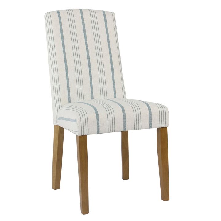 Wooden Dining Chairs with Stripe Pattern Fabric Upholstery, Blue and White, Set of Two - Benzara