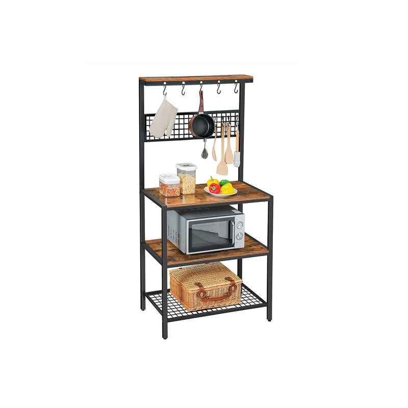 Kitchen Bakers Rack Cupboard with 10 Hooks and 3 Shelves