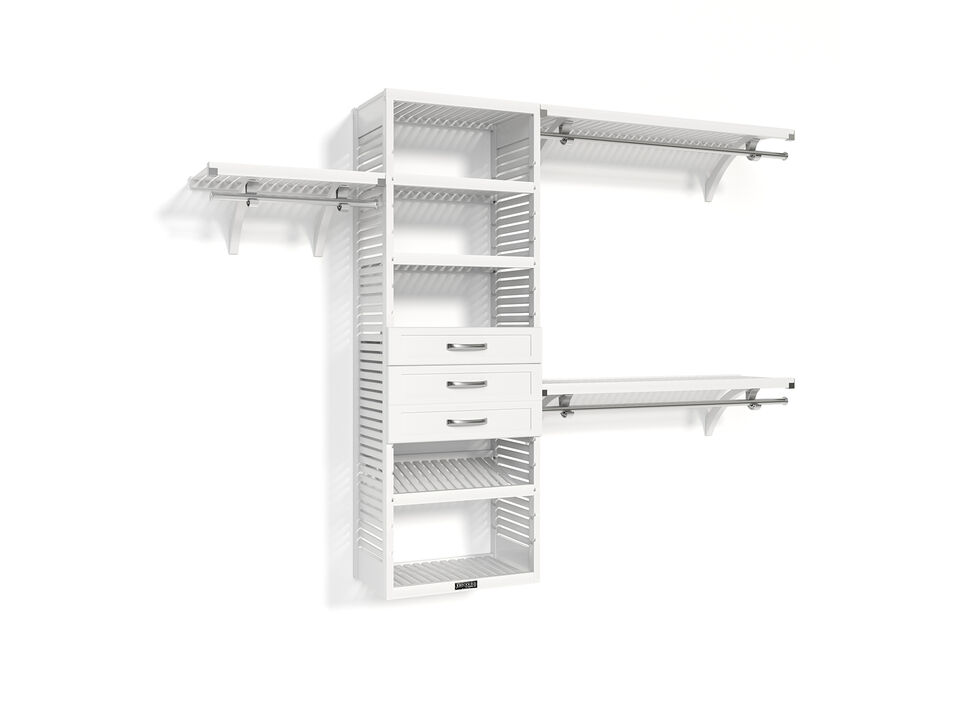 Solid Wood Walk-In Closet Organizer with 3 Shaker Style Drawers