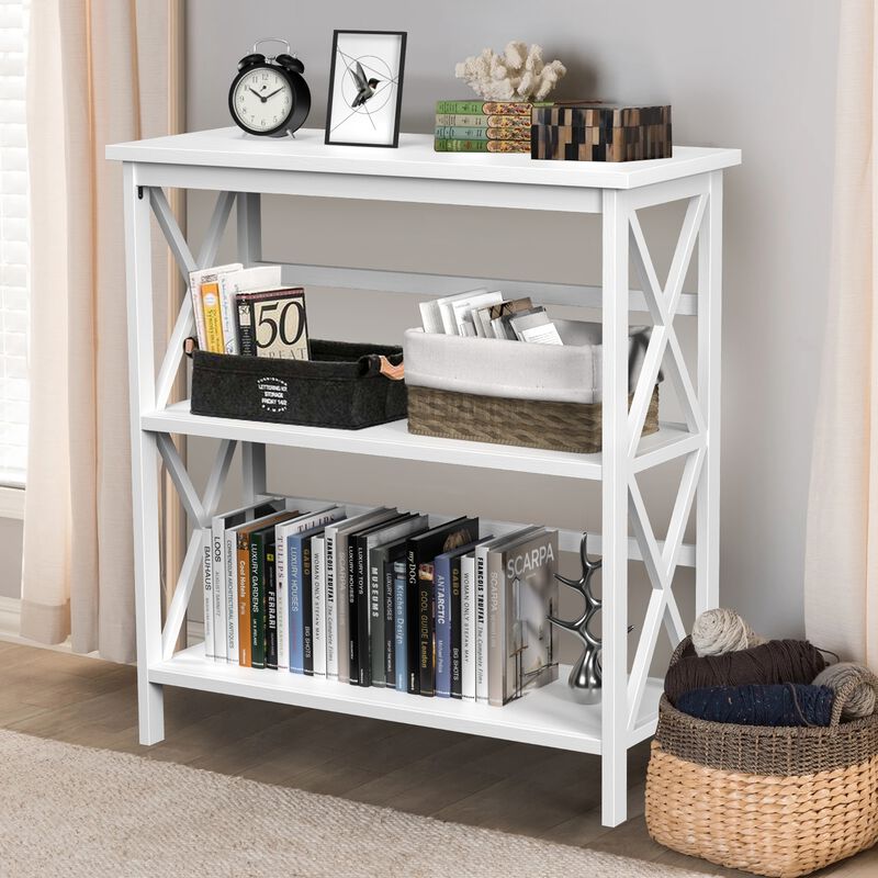 3-Tier Wooden Multi-Functional X-Design Etagere Storage Bookshelf