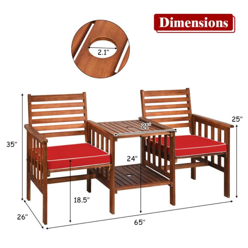 Hivvago 3 Pieces Outdoor Patio Table Chairs Set Acacia Wood Loveseat