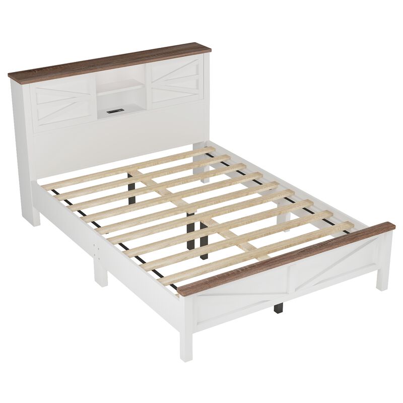 Merax Farmhouse Platform Bed with Charging Station