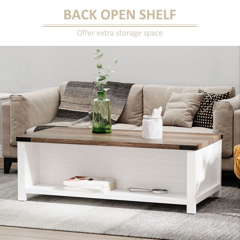 White Oak Living Room Table: Farmhouse Coffee Table with Storage