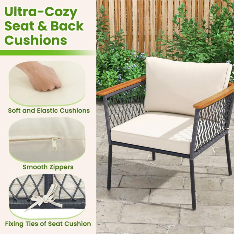 Hivvago 4 Piece Patio Rattan Furniture Set with 2-Tier Coffee Table