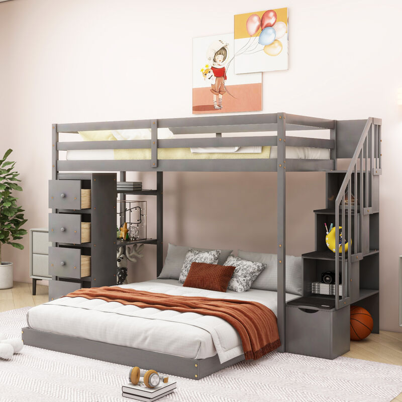 Merax Modern Bunk Bed with 3-layer Shelves