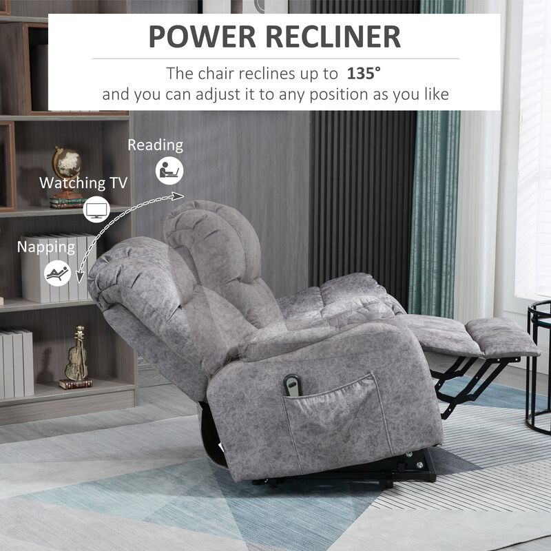 Gray Senior Comfort: Electric Power Lift Recliner with Side Pocket