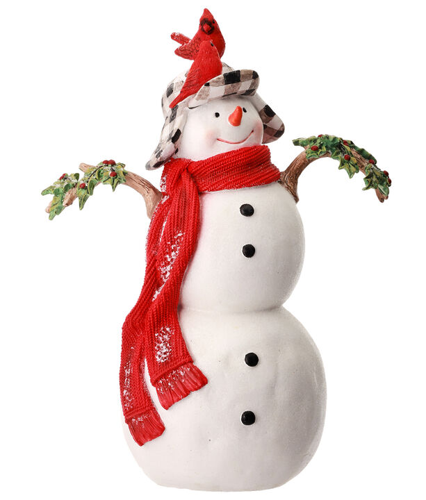 12.5" Country Roads Snowman with Cardinal Christmas Tabletop Decoration