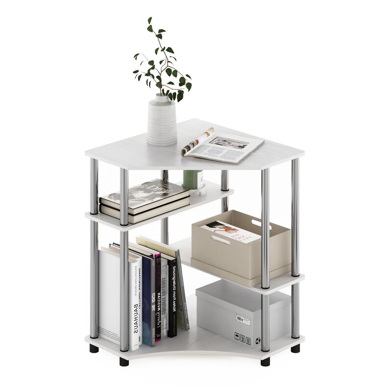Furinno Furinno Turn-N-Tube Space Saving Corner Desk with Shelves, White Oak, Stainless Steel Tubes