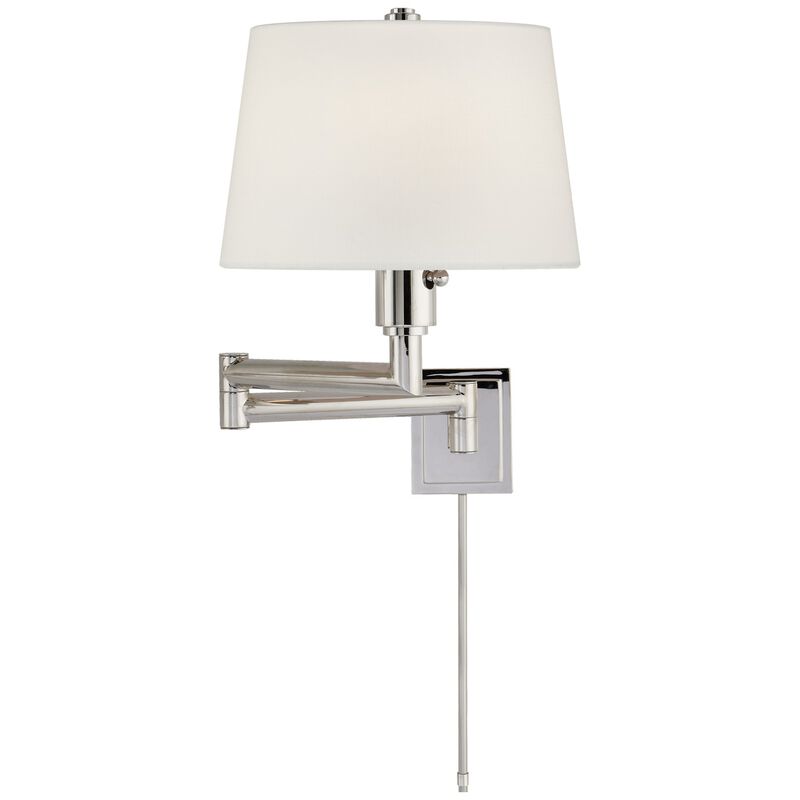 Chunky Swing Arm in Polished Nickel with Linen Shade