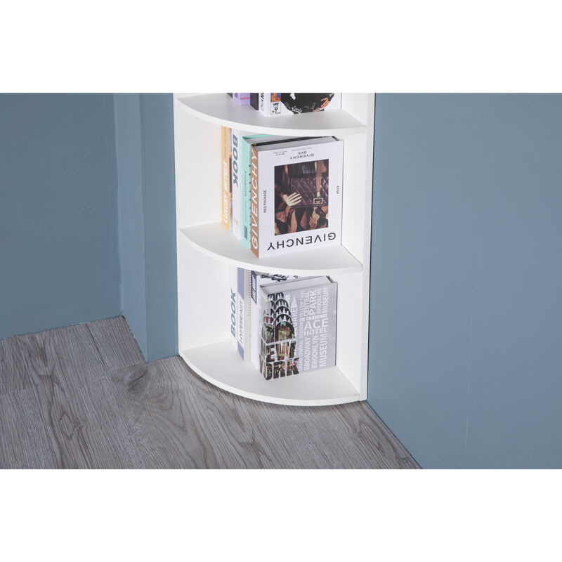 Durable 4-Tier Wooden Corner Bookshelf, Perfect for Tiny Home, Office Space, Living Room, Shelves for Bedroom, Classroom, and Library Shelving Needs, White