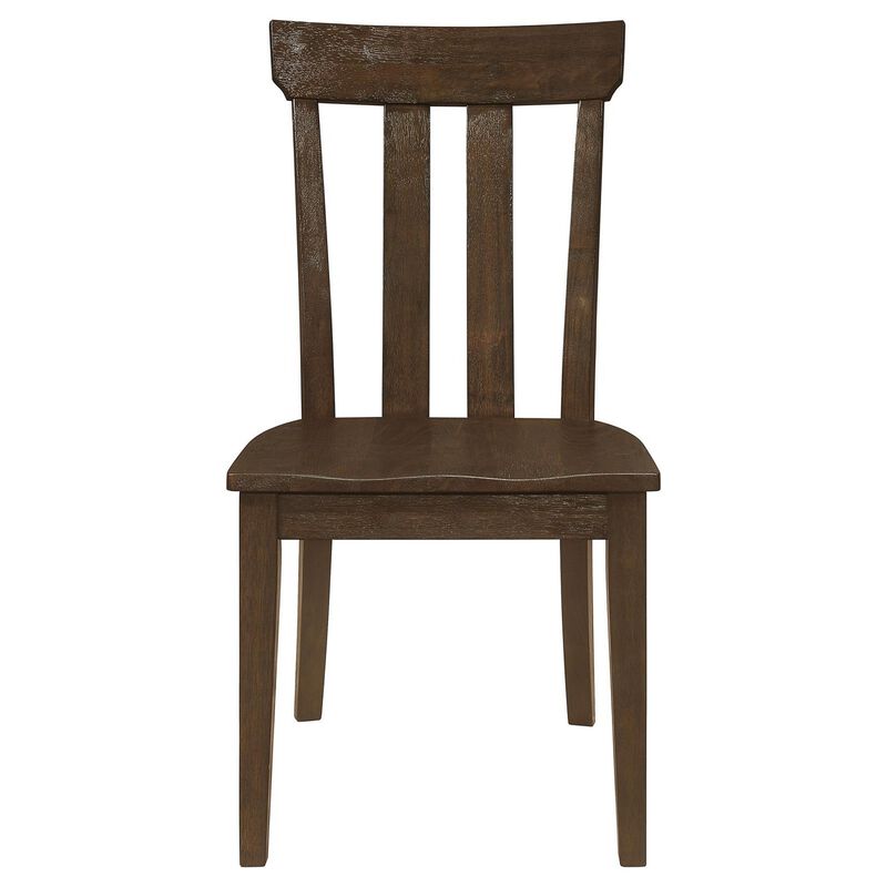 Riza 23 Inch Dining Chair, Set of 2, Wire Brushed, Slatted Back, Rich Brown - Benzara
