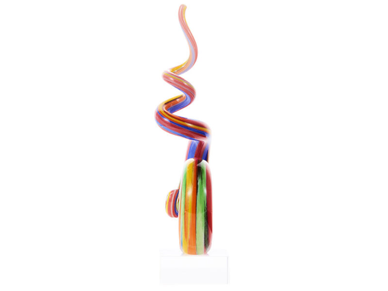 Hand Blown Abstract Rainbow Swirl Sommerso Art Glass Sculpture