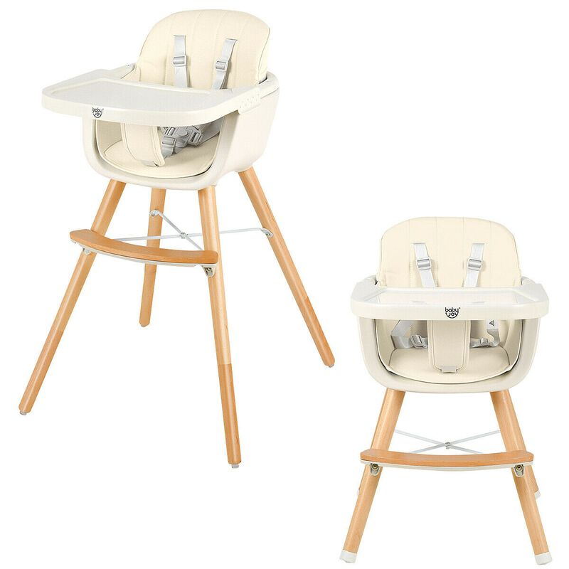 3-in-1 Convertible Wooden High Chair with Cushion