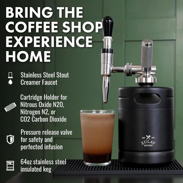 Nitro Cold Brew Maker with Pressure Relieving Valve & Creamer Faucet