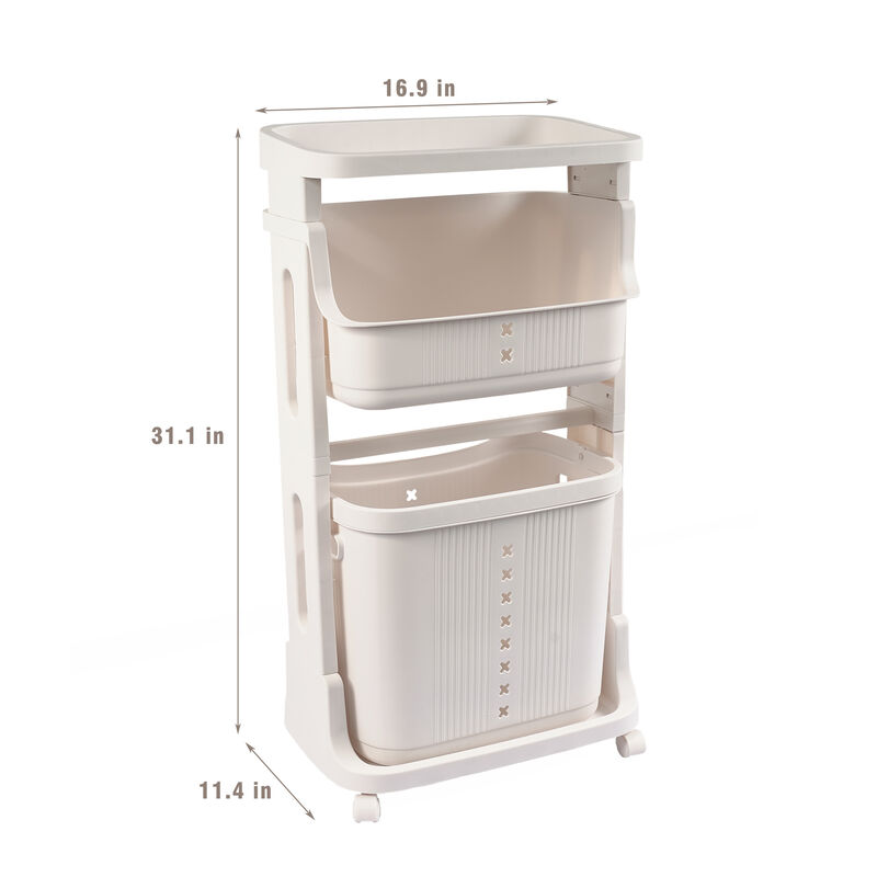 Laundry Basket Plastic Hamper 2-Tier Storage Sorter Hampers with Wheels for Kitchen Bedroom Bathroom Free Standing Storage Baskets Grey