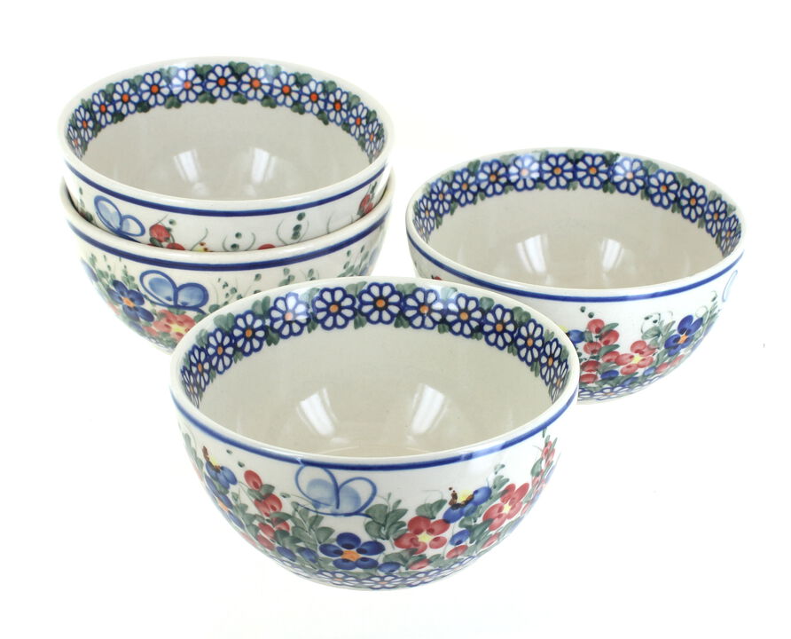 Blue Rose Polish Pottery Holiday Pine 4 PC Dessert Bowl Set