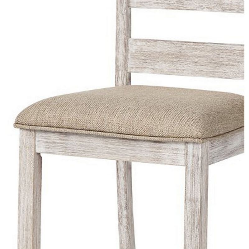 Armless Wooden Barstool Set with Textured Finish, Brown and White-Benzara