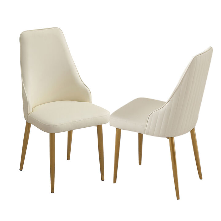 Dining Chair with PU Leather White strong metal legs (Set of 2)
