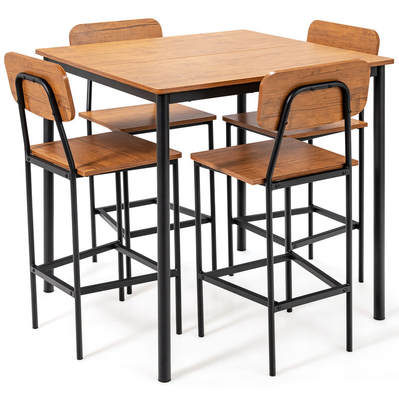 5-Piece Industrial Dining Table Set with Counter Height Table and 4 Bar Stools