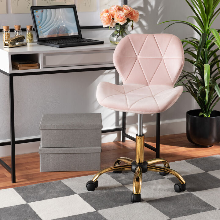 Baxton Studio Savara Contemporary Glam and Luxe Grey Velvet Fabric and Gold Metal Swivel Office Chair