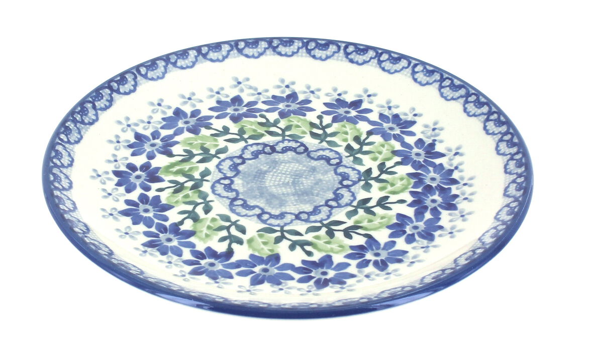 Blue Rose Polish Pottery Dots Dessert Plate