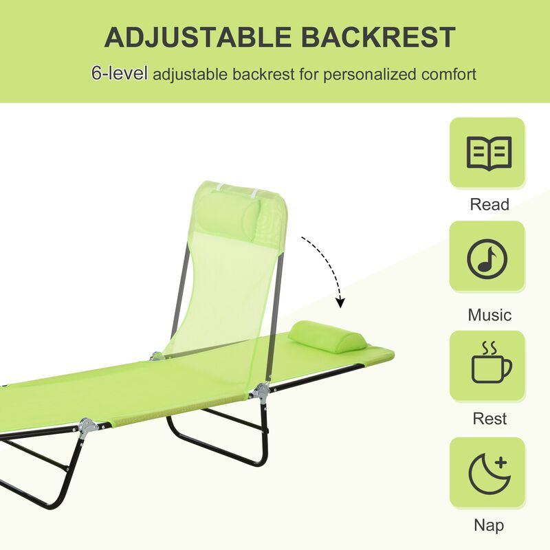 Green Patio Recliner: 5-Level Adjustable Chaise with Breathable Mesh